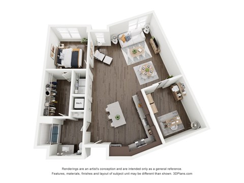 Floor plan for 1 bed, 1 bath, 1140 sqft